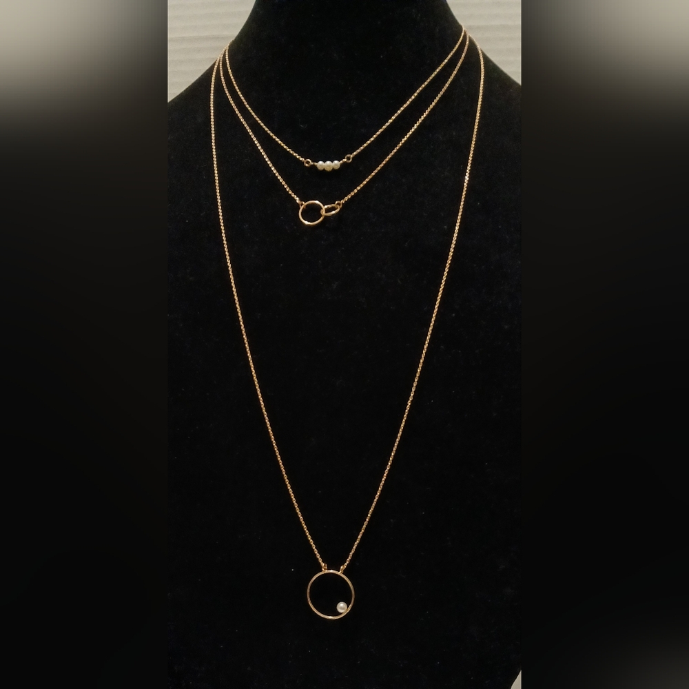 22" Gold Tone Chain 3 Layers  Necklace Simple Accented #A61
